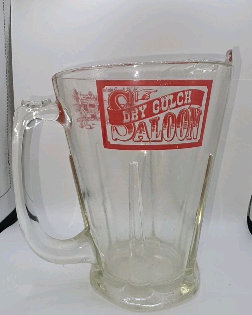 LeSourdsville Lake Amusement Park Dry Gulch Saloon Heavy Glass Pitcher Souvenir